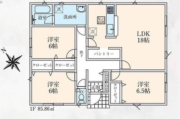 【3LDK】階段がなく水平移動で暮らせるので、小さなお子様やご年配の方でも安心してお住まいいただけます。全居室6帖以上!キッチンパントリー完備で収納も豊富です!