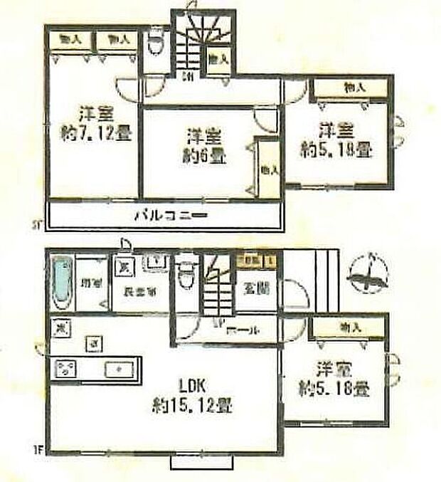 【4LDK】☆水回り集中設計☆
キッチン・洗面脱衣室・浴室が集中した間取り。効率的でストレスのない家事動線！スムーズに家事が捗ることで、団欒タイムがますます充実しそうです。
