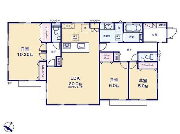 【3LDK】☆バリアフリーな平屋建て☆
階段がなく水平移動で暮らせるので、小さなお子様やご年配の方でも安心してお住まいいただけます。リビングはゆとりの２０帖！