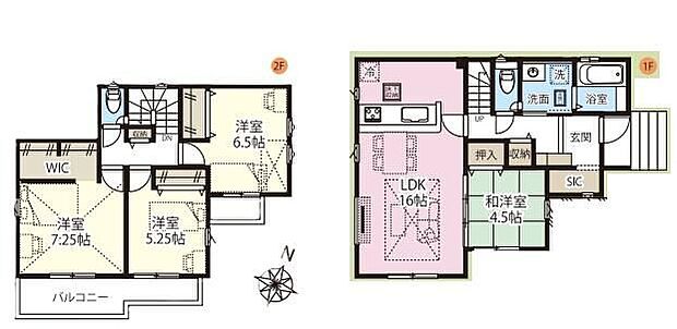 【4LDK】16帖LDKに隣接する和室を開放すると20帖超えの大空間に!応接間としてはもちろん、キッズコーナーやお昼寝コーナーにも最適♪WIC・SIC完備で収納も豊富です♪