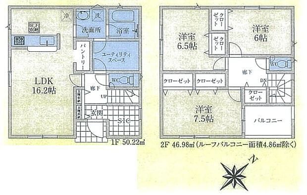【3LDK】(建物面積に別途ルーフバルコニー約4.86m2有り)
2階居室は全室6帖以上!成長につれて増えてくるお子様の荷物も、気にすること無くのびのびとしたお部屋を用意してあげられますね♪
