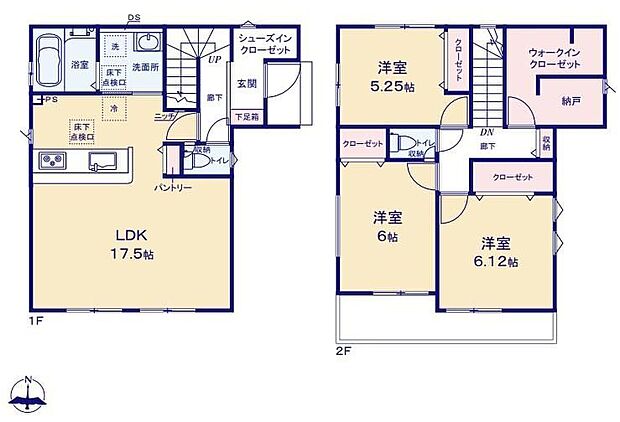 【3LDK+S】2階に多目的に使用可能なWIC併設の納戸を設けました!収納スペースとしては勿論、テレワークコーナーやスタディーコーナー、趣味のお部屋にも最適!