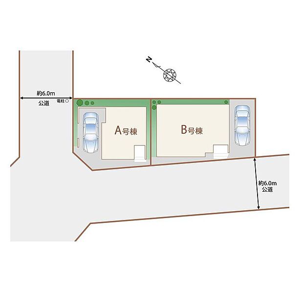 ≪区画図≫
前面の道路は6mとゆとりがあるので、お車の出し入れがスムーズです。