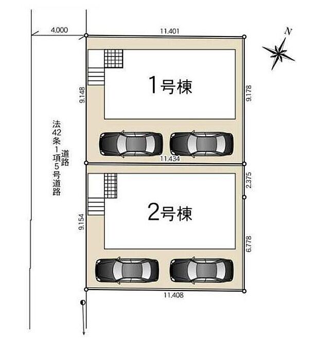 ≪全体区画図≫
整形地ですっきりとした区画☆カースペース2台駐車可能です!前面道路は車通りが少ないので小さいお子様も安心◎