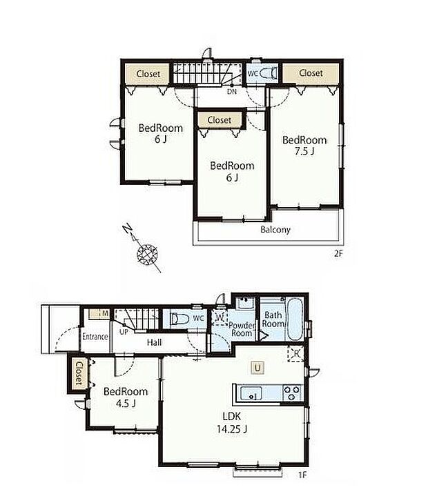 【4LDK】全居室南向きの陽光あふれる明るいお住まい☆
お料理中も、ご家族との会話が弾む対面式キッチン採用！
2階全居室6帖以上で、プライベート時間も充実♪