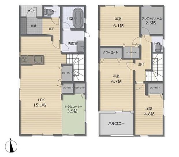 【3LDK】在宅ワークや学習にも最適なテレワーク付き♪収納も豊富な3LDKプラン☆