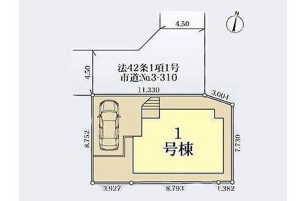 【区画図】前面道路は住人以外の車の進入も少ないので、
車庫入れが苦手な方でも安心して入れられます♪