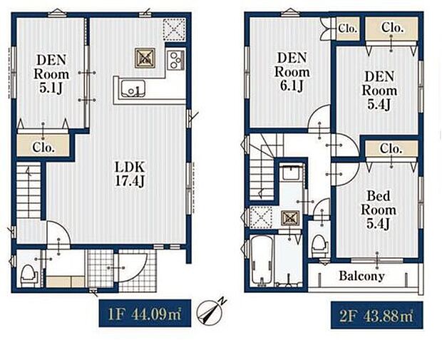 【4LDK】全居室フローリングの4ＬＤＫ☆
たくさんの窓を設置し明るいリビング◎
2階に4部屋をまとめることで、ご家族それぞれのプライベート空間も保てます◎
浴室乾燥機付きのバスルームとなっております♪