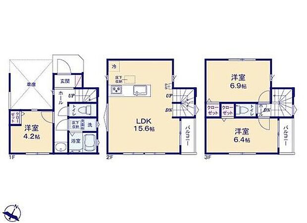 【3LDK】◆窓が多く優れた採光の2階LDK！通行人の視線が届きにくく開放的♪
◆調理中もご家族と会話をしやすい対面式キッチンを採用！
◆部活や外遊びで泥んこになった日もリビングを汚さずにお風呂へ直行できる間取♪