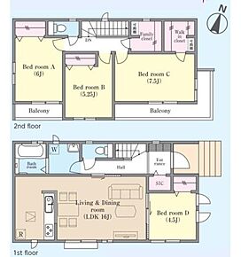 全居室南向きの明るく開放的なお住まい♪WICやファミリークローゼットのある収納充実プランです！ 