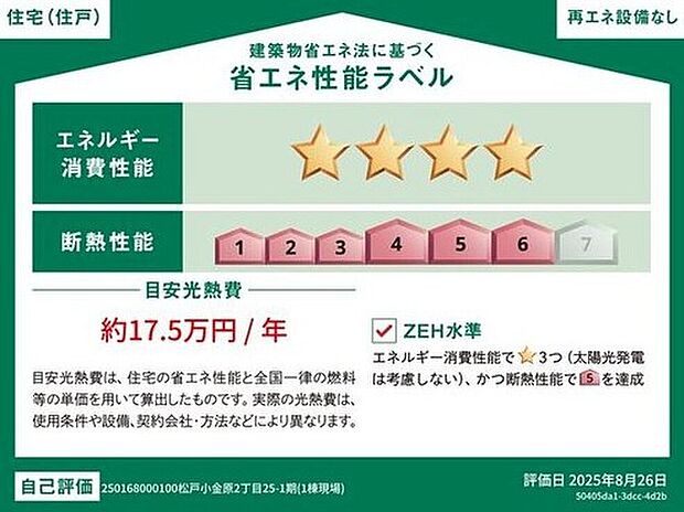 【【省エネ性能ラベル】】こちらの物件はZEH水準を満たした、省エネ性能に優れた物件です。　光熱費を抑えて暮らすことができるだけでなく、「熱の入りにくさ・逃げにくさ」という観点でも影響を受けにくい建物のため、長く快適にお過ごしいただけます♪
