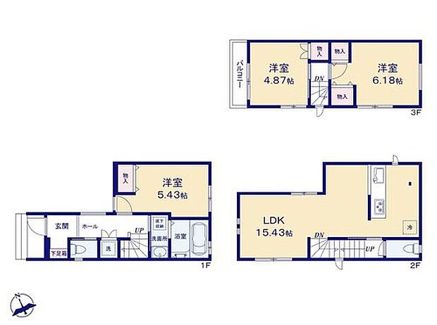 【3LDK】◇3面採光の明るいLDK☆リビングイン階段プラン♪
◇西向きのバルコニーは陽が長く当たるためお洗濯物が乾きやすい♪
◇6.1帖の主寝室は大型ベッドを置いても余裕の広さ♪
