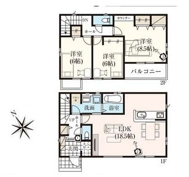 【3LDK】全居室南向きの明るく開放的な間取り!住まいの中心となるLDKは広々とした約18.5帖。大きな窓からは優しい陽の光が心地よく明るい空間です。ご家族がゆったりとくつろげる居心地の良い空間です。
