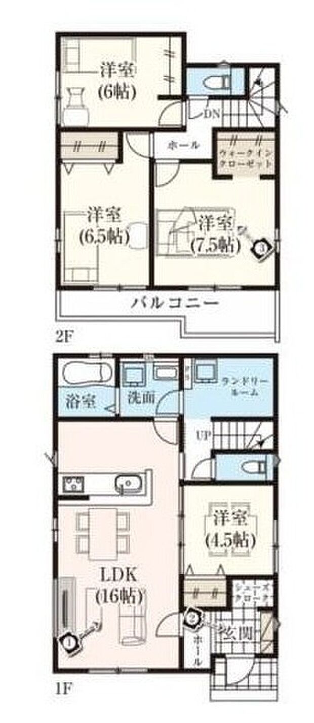 【4LDK】水回り集中設計の快適家事動線!洗面所には洗う・干す・畳む・しまうが1か所で完結するランドリールームが併設されています♪
