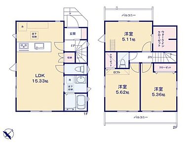 約15帖のLDKを中心に家族が自然と集まる間取り！各居室に収納があり、ウォークインクローゼットやロフトも備えた収納豊富な住まいです♪ 
