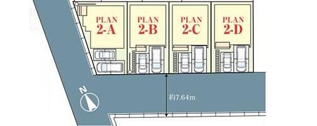 【全体区画図】前面道路約7.6ｍの広々公道♪お車の駐車も快適です！
