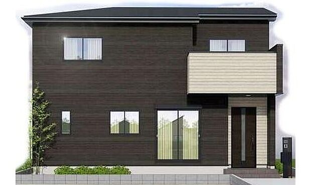 【完成予想図(外観)】☆2号棟完成イメージ☆
帰宅時・外出時の自然なコミュニケーションを育むリビングイン階段を採用した間取りです☆仲良し家族の画が浮かぶ…そんなお住まいです◎