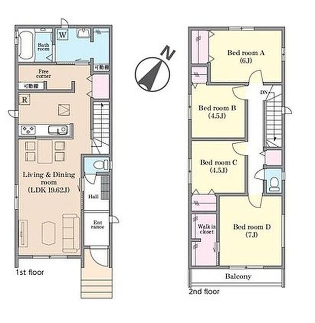 【4LDK】◇広々19帖超のLDK！対面キッチンからはLDK全体を見渡せます♪
◇水回り集中設計で家事効率アップ！
◇リビングイン階段で、お子様の帰宅もすぐわかりますね。
◇WIC完備！お部屋がスッキリ片付きます♪
