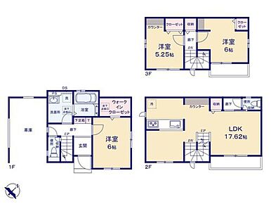 主寝室6帖には大容量収納の『ウォークインクローゼット』を設置。
お子様の学習にも安心なリビングカウンター付き。 