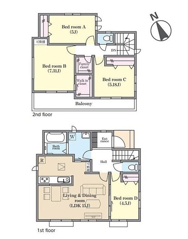 【4LDK】主寝室にはWICを設置！お部屋が片付き大きなベッドも置けます♪
リビング続きの洋室は、リビングからもホールからも出入り可能で便利♪