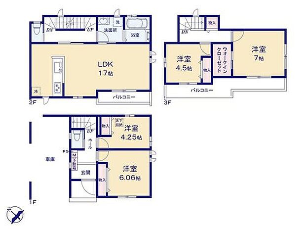 【4LDK】◇開放的な17帖の2階リビングは、住まいの中心となる快適空間♪
◇対面式キッチン採用でご家族の会話が弾むLDKです♪
◇寝室には大容量のWIC完備!お洋服がすっきり片付きます◎