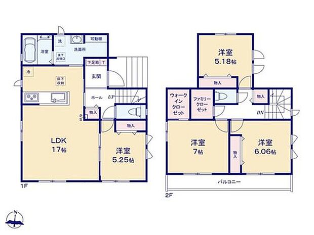 【4LDK+S】◇LDK17帖☆対面式キッチン&水回り集中設計で家事効率アップ◎
◇7帖の主寝室にはWIC、ホールにはファミリークローゼット完備☆
◇2部屋から行き来できる南向きの広々バルコニー付きで開放的♪