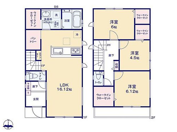 【3LDK】◆家族の会話が自然に生まれるリビング階段採用☆
◆大容量のパントリーには食料品や水等の買い置き、調理家電もたっぷり収納できます♪
◆WICを4か所に設置！お部屋がすっきり片付き綺麗な空間を保てます♪