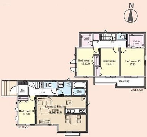 【4LDK】全居室南向きの日当たり良好なお住まい！寝室にはゆとりあるWIC完備で季節物のお洋服もたっぷり収納♪2部屋から出入り可能な広々バルコニーでお洗濯も快適☆
