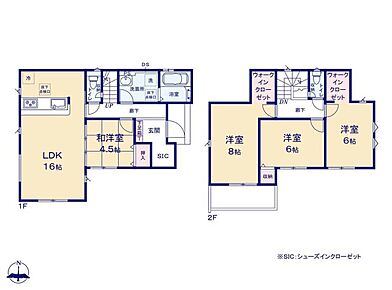 ベビーカーやアウトドア用品をすっきり収納できるシューズインクローク♪
主寝室8帖！勾配天井でさらに開放感のある空間で快適に過ごせます♪
WIC2カ所！衣類から季節物まで収納可能◎ 