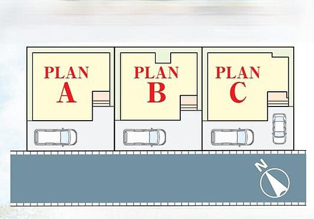 【全体区画図】南西道路は幅員6m、車庫入れが苦手な方でも余裕をもって安心して入れられます。