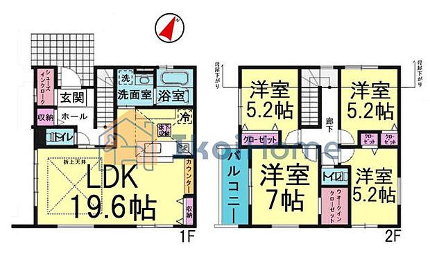 4LDKの間取り！LDKは19帖以上ございます！設備充実！各部屋収納・WIC完備！