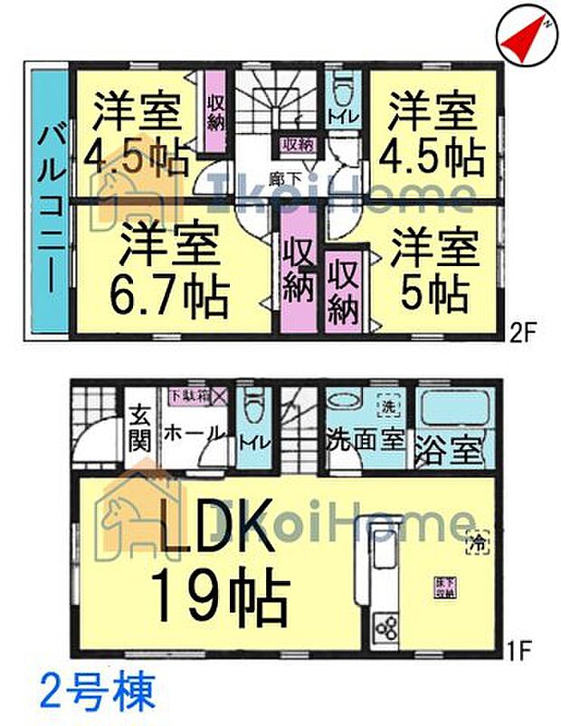 ●年中無休:当日予約可●南東向きLDK広々19帖!2階4部屋洋室がございます!各部屋収納付!
