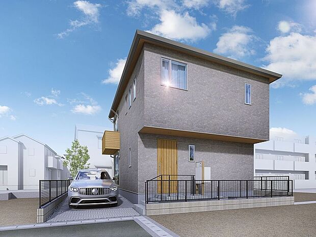 【外観パース図】■8号地外観（パース）標準仕様で「ZEH基準をクリア」しています。断熱性能を備え、夏は涼しく、冬は暖かい快適な暮らしが叶います。太陽光発電で電気代の節約もできます。