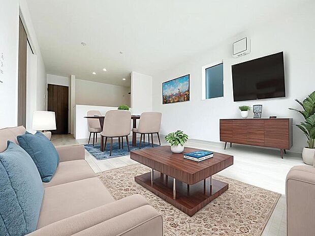 心地よい明るい雰囲気のリビング♪採光は良好です！　　
家族団らんの時間も増えそうなくつろぎの場所になりそうです♪
※家具をCGで加工しています。家具付き販売ではございません。