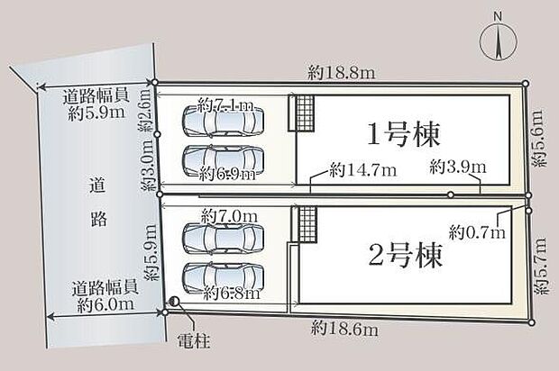 全２棟♪前面道路が5.9～6ｍあり駐車時も余裕が持てます☆