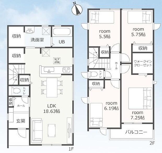 (1号棟)、価格2590万円、4LDK、土地面積123.87m2、建物面積105.6m2