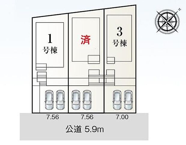 並列2台駐車可能!前面道路5.9m幅員で見通しも良好です◎
