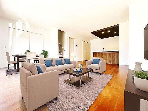 【リビング】心地よい明るい雰囲気のリビング♪採光は良好です!
家族団らんの時間も増えそうなくつろぎの場所になりそうです♪※家具をCGで加工しています。家具付き販売ではございません。