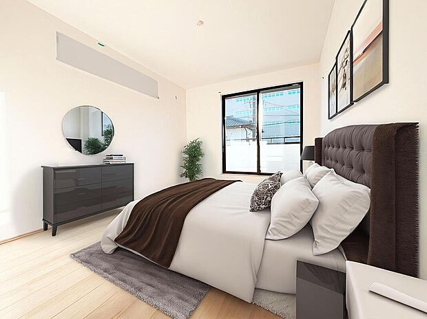 【リビング以外の居室】２面採光を施した為、晴れの日の日中はいつも明るい室内に。
窓を開放すれば気持ちの良い風が入り込んできます。    ※家具をCGで加工しています。家具付き販売ではございません。