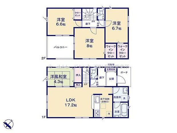 【4LDK】広々とした17帖のリビング♪全居室南向きの明るい間取り♪全居室6帖以上で収納完備☆お部屋もスッキリ片付きます!