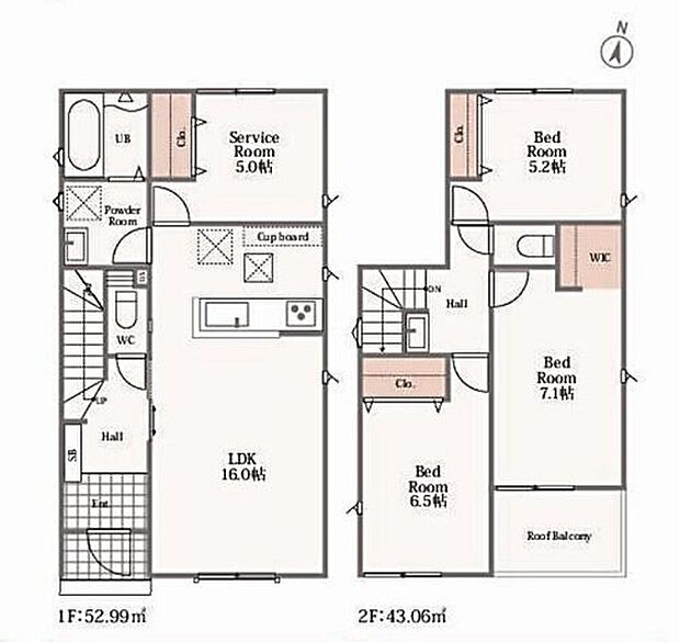 【3LDK+S】１６帖のリビングにはサービスルームが隣接♪作業場や収納など、多用途に使用できます♪リビングから洗面～浴室へアクセスできて家事動線良好な間取り☆ルーフバルコニー付き♪