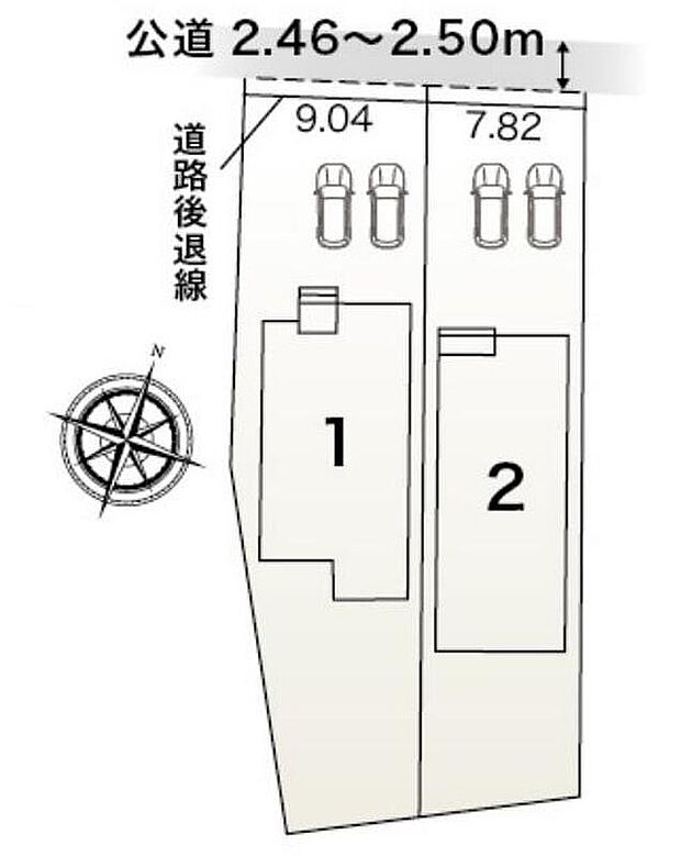 【全体区画図】全２棟☆両棟ともに平屋建てプランです☆子育て中から老後まで、長く安心して暮らすことができます◎