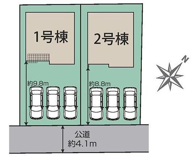 【全体区画図】車種により駐車3台可能スペース有☆