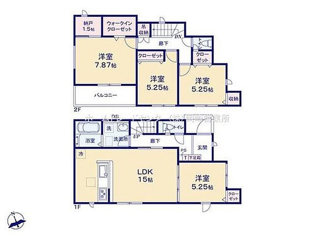 【4LDK+S】対面キッチンのある南向きの明るいリビング♪洋室隣接で色々な用途に使用できます☆２階には書斎付き♪収納として使用など目的に応じて様々な使い方ができます☆