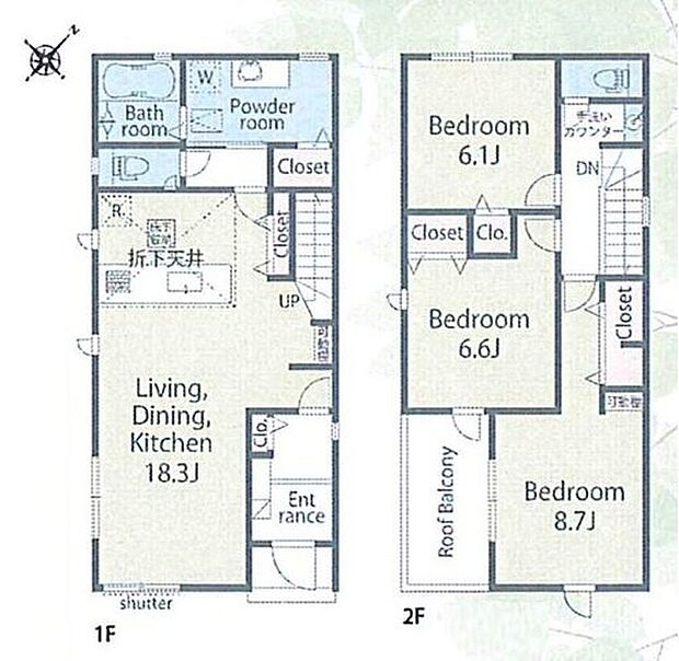 【3LDK】１８帖以上の広々リビング♪リビングにも収納付きで便利☆２階居室は全て６帖以上でゆったり♪各居室収納付きです☆リビング階段仕様で家族とのコミュニケーションを大切にできます◎