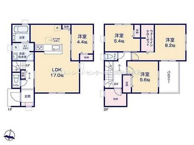【4LDK】◇LDKと隣接した洋室☆　お子様の遊び部屋にもオススメ♪◇大きな荷物も収納可能なウォークインクローゼット☆開放的なバルコニーは家具を置けばたちまち癒しのカフェ仕様に♪