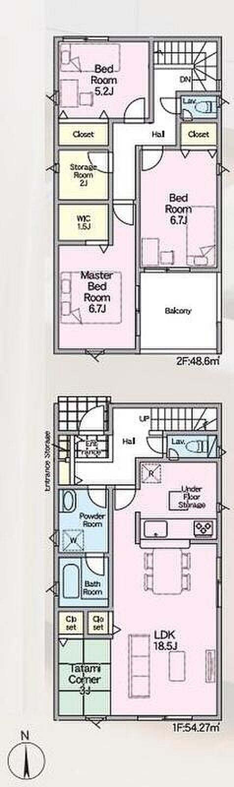 【3LDK+S】お子様の遊び場やテレワークなど、多用途に使える3帖のマルチスキップを採用♪縁なし畳なので見た目もシンプルでおしゃれな空間です。お部屋もスッキリ片付く、全居室収納完備♪