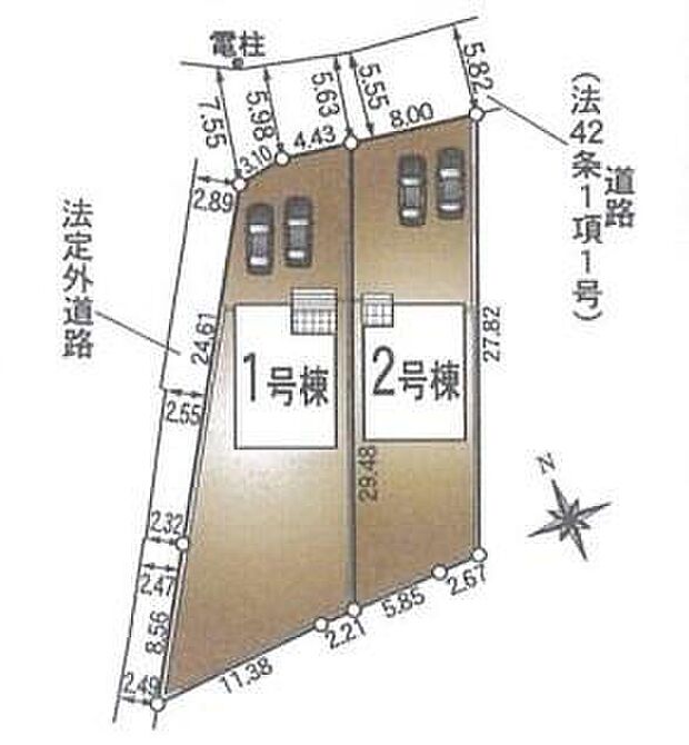 【全体区画図】２棟販売☆駐車は２台可能です♪