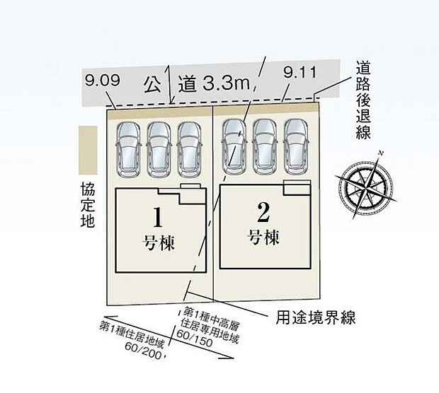 【全体区画図】２棟販売♪並列３台駐車可能です☆