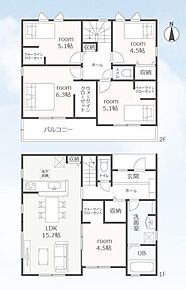 リビングには洋室が隣接☆リビングと一体利用が可能です♪２階には洋室が４部屋あり、家族個々の時間を大切にできます◎各居室収納付き！２部屋続きのワイドなバルコニー有り♪ 